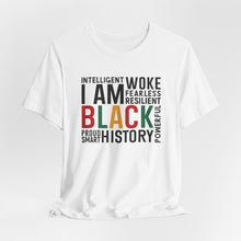 Load image into Gallery viewer, Empowering Black History Unisex Tee - WOKE, INTELLIGENT, RESILIENT