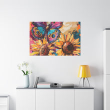 Load image into Gallery viewer, Colorful Butterfly and Sunflowers Canvas Art, Nature Wall Decor, Flower Artwork, Gift for Home, Boho Decor, Vibrant Art Print
