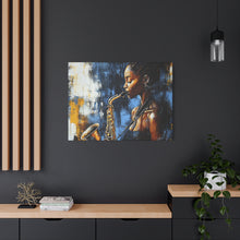 Load image into Gallery viewer, Saxophone Art Canvas, Jazz Decor, Music Lover Gift, Home Wall Art, Portrait Painting, Modern Artwork, Unique Gift Idea