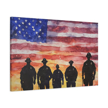 Load image into Gallery viewer, Patriotic Canvas Art - Silhouetted Police Officers with American Flag