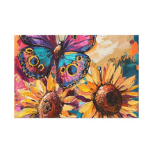 Load image into Gallery viewer, Colorful Butterfly and Sunflowers Canvas Art, Nature Wall Decor, Flower Artwork, Gift for Home, Boho Decor, Vibrant Art Print