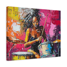 Load image into Gallery viewer, Colorful Drummer Canvas Art Print, Modern Wall Decor, Music Lover Gift, Vibrant Home Accent, Jazz Art Piece, Unique Gift Idea