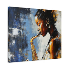 Load image into Gallery viewer, Saxophone Art Canvas, Music Lover Decor, Jazz Wall Art, Unique Gift for Musicians, Home Office Decoration, Inspirational Artwork