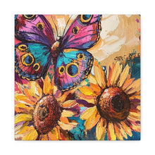Load image into Gallery viewer, Colorful Butterfly and Sunflowers Canvas Art, Nature Wall Decor, Flower Artwork, Gift for Home, Boho Decor, Vibrant Art Print