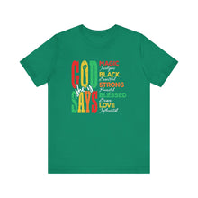 Load image into Gallery viewer, Inspirational Unisex Jersey Short Sleeve Tee - "God Says" Empowering Message