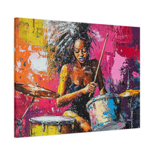 Load image into Gallery viewer, Colorful Drummer Canvas Art Print, Modern Wall Decor, Music Lover Gift, Vibrant Home Accent, Jazz Art Piece, Unique Gift Idea