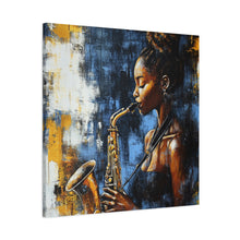 Load image into Gallery viewer, Saxophone Art Canvas, Jazz Decor, Music Lover Gift, Home Wall Art, Portrait Painting, Modern Artwork, Unique Gift Idea