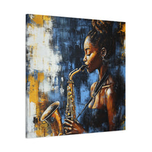 Load image into Gallery viewer, Saxophone Art Canvas, Jazz Decor, Music Lover Gift, Home Wall Art, Portrait Painting, Modern Artwork, Unique Gift Idea