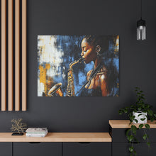 Load image into Gallery viewer, Saxophone Art Canvas, Jazz Decor, Music Lover Gift, Home Wall Art, Portrait Painting, Modern Artwork, Unique Gift Idea