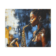 Load image into Gallery viewer, Saxophone Art Canvas, Jazz Decor, Music Lover Gift, Home Wall Art, Portrait Painting, Modern Artwork, Unique Gift Idea