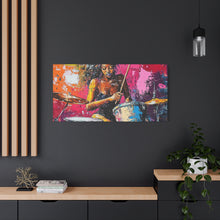 Load image into Gallery viewer, Colorful Drummer Canvas Art Print, Modern Wall Decor, Music Lover Gift, Vibrant Home Accent, Jazz Art Piece, Unique Gift Idea