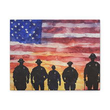 Load image into Gallery viewer, Patriotic Canvas Art - Silhouetted Police Officers with American Flag