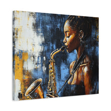 Load image into Gallery viewer, Saxophone Art Canvas, Jazz Decor, Music Lover Gift, Home Wall Art, Portrait Painting, Modern Artwork, Unique Gift Idea