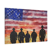 Load image into Gallery viewer, Patriotic Canvas Art - Silhouetted Police Officers with American Flag
