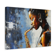 Load image into Gallery viewer, Saxophone Art Canvas, Music Lover Decor, Jazz Wall Art, Unique Gift for Musicians, Home Office Decoration, Inspirational Artwork