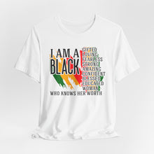 Load image into Gallery viewer, Empowered Black Woman Tee - I AM A BLACK Heart Design - Unisex Jersey Short Sleeve
