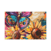 Load image into Gallery viewer, Colorful Butterfly and Sunflowers Canvas Art, Nature Wall Decor, Flower Artwork, Gift for Home, Boho Decor, Vibrant Art Print