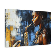 Load image into Gallery viewer, Saxophone Art Canvas, Jazz Decor, Music Lover Gift, Home Wall Art, Portrait Painting, Modern Artwork, Unique Gift Idea
