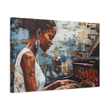 Load image into Gallery viewer, Canvas Wall Art, Piano Woman Artwork, Living Room Decor, Music Lover Gift, Black Artist Print, Home Office Decoration