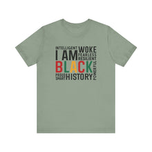 Load image into Gallery viewer, Empowering Black History Unisex Tee - WOKE, INTELLIGENT, RESILIENT