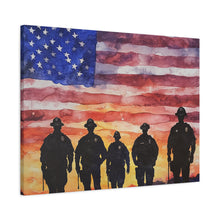 Load image into Gallery viewer, Patriotic Canvas Art - Silhouetted Police Officers with American Flag