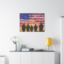 Load image into Gallery viewer, Patriotic Canvas Art - Silhouetted Police Officers with American Flag