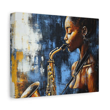 Load image into Gallery viewer, Saxophone Art Canvas, Jazz Decor, Music Lover Gift, Home Wall Art, Portrait Painting, Modern Artwork, Unique Gift Idea