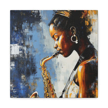 Load image into Gallery viewer, Saxophone Art Canvas, Music Lover Decor, Jazz Wall Art, Unique Gift for Musicians, Home Office Decoration, Inspirational Artwork