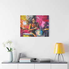 Load image into Gallery viewer, Colorful Drummer Canvas Art Print, Modern Wall Decor, Music Lover Gift, Vibrant Home Accent, Jazz Art Piece, Unique Gift Idea