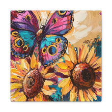Load image into Gallery viewer, Colorful Butterfly and Sunflowers Canvas Art, Nature Wall Decor, Flower Artwork, Gift for Home, Boho Decor, Vibrant Art Print