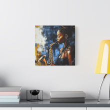 Load image into Gallery viewer, Saxophone Art Canvas, Jazz Decor, Music Lover Gift, Home Wall Art, Portrait Painting, Modern Artwork, Unique Gift Idea