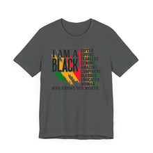 Load image into Gallery viewer, Empowered Black Woman Tee - I AM A BLACK Heart Design - Unisex Jersey Short Sleeve