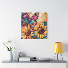 Load image into Gallery viewer, Colorful Butterfly and Sunflowers Canvas Art, Nature Wall Decor, Flower Artwork, Gift for Home, Boho Decor, Vibrant Art Print