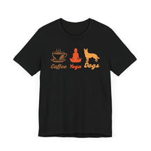 Load image into Gallery viewer, Coffee Yoga Dogs Unisex Jersey Tee - Perfect for Pet Lovers and Yoga Enthusiasts