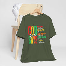 Load image into Gallery viewer, Inspirational Unisex Jersey Short Sleeve Tee - "God Says" Empowering Message