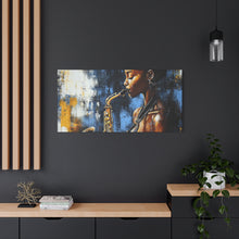 Load image into Gallery viewer, Saxophone Art Canvas, Jazz Decor, Music Lover Gift, Home Wall Art, Portrait Painting, Modern Artwork, Unique Gift Idea
