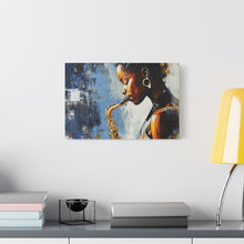 Load image into Gallery viewer, Saxophone Art Canvas, Music Lover Decor, Jazz Wall Art, Unique Gift for Musicians, Home Office Decoration, Inspirational Artwork