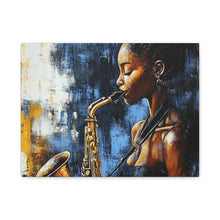Load image into Gallery viewer, Saxophone Art Canvas, Jazz Decor, Music Lover Gift, Home Wall Art, Portrait Painting, Modern Artwork, Unique Gift Idea