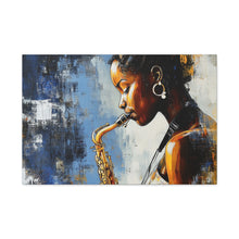 Load image into Gallery viewer, Saxophone Art Canvas, Music Lover Decor, Jazz Wall Art, Unique Gift for Musicians, Home Office Decoration, Inspirational Artwork