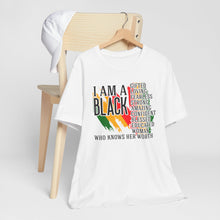 Load image into Gallery viewer, Empowered Black Woman Tee - I AM A BLACK Heart Design - Unisex Jersey Short Sleeve