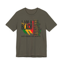 Load image into Gallery viewer, Empowered Black Woman Tee - I AM A BLACK Heart Design - Unisex Jersey Short Sleeve