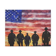 Load image into Gallery viewer, Patriotic Canvas Art - Silhouetted Police Officers with American Flag