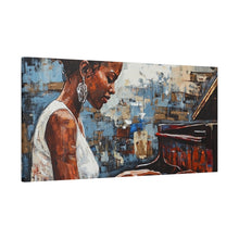 Load image into Gallery viewer, Canvas Wall Art, Piano Woman Artwork, Living Room Decor, Music Lover Gift, Black Artist Print, Home Office Decoration