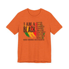 Load image into Gallery viewer, Empowered Black Woman Tee - I AM A BLACK Heart Design - Unisex Jersey Short Sleeve