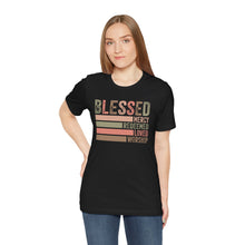 Load image into Gallery viewer, Blessed Unisex Jersey Short Sleeve Tee - Mercy, Redeemed, Loved, Worship