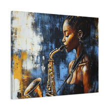 Load image into Gallery viewer, Saxophone Art Canvas, Jazz Decor, Music Lover Gift, Home Wall Art, Portrait Painting, Modern Artwork, Unique Gift Idea