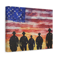 Load image into Gallery viewer, Patriotic Canvas Art - Silhouetted Police Officers with American Flag