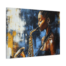 Load image into Gallery viewer, Saxophone Art Canvas, Jazz Decor, Music Lover Gift, Home Wall Art, Portrait Painting, Modern Artwork, Unique Gift Idea