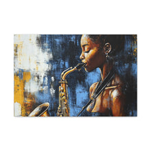 Load image into Gallery viewer, Saxophone Art Canvas, Jazz Decor, Music Lover Gift, Home Wall Art, Portrait Painting, Modern Artwork, Unique Gift Idea