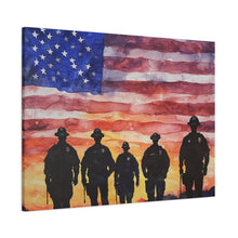 Load image into Gallery viewer, Patriotic Canvas Art - Silhouetted Police Officers with American Flag